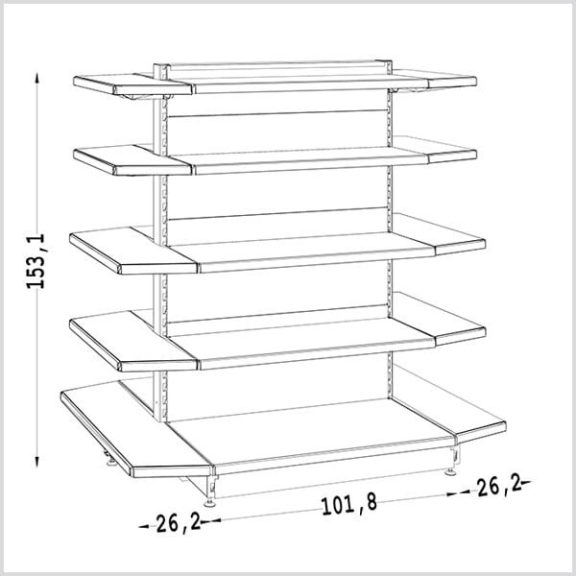 Bolti polcrendszer - Trapézvégű Gondola 150 cm, 5 polccal