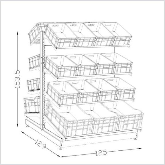 Bolti polcrendszer - Zöldség-gyümölcs Gondola - 150cm
