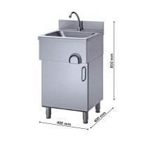   Kézmosó lábon álló 400x400x850 mm térdkapcsolóval és kifolyóval takaróborítással alsó szekrénnyel