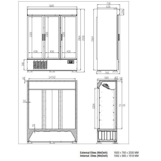 KH-VC1600GDCA | Szupermarket hűtővitrin