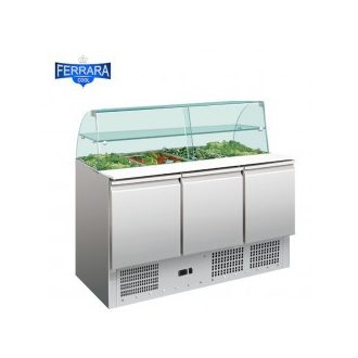3 ajtós salátahűtő üveg felépítménnyel, 400 literes
