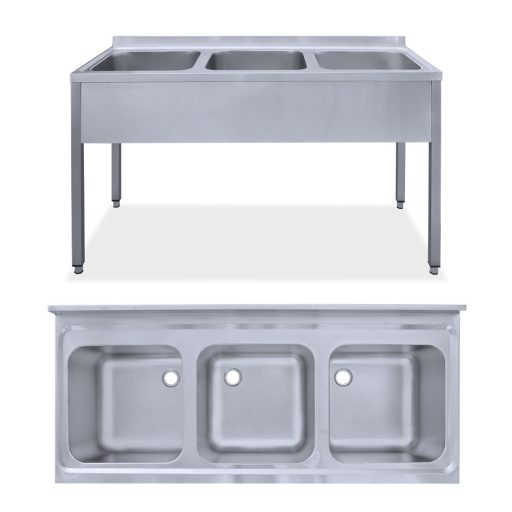Mosogató hárommedencés Góliát 700x700x300 külső méret: 2300x820x850 mm