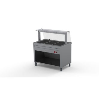   Melegentartó pult 3xGN1/1 egyenes üveges felépítménnyel 1150 mm fűtőpaplanos