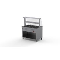   Melegentartó pult 3xGN1/1 egyenes üveges felépítménnyel köztes üvegpolccal 1150 mm fűtőpaplanos