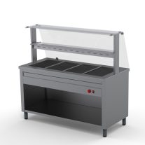   Melegentartó pult 4xGN1/1 egyenes üveges felépítménnyel köztes üvegpolccal 1500 mm fűtőpaplanos