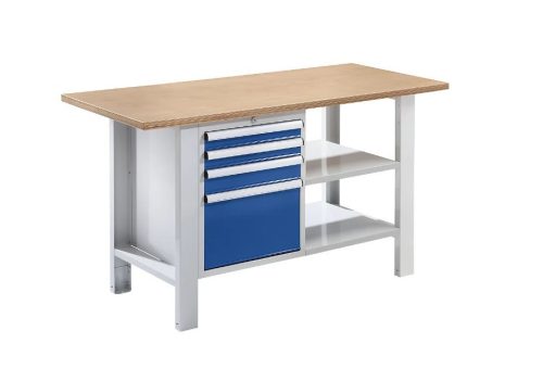 Elemes rendszerű munkapad – eurokraft basic lapszélesség 1500 mm, 4 fiók