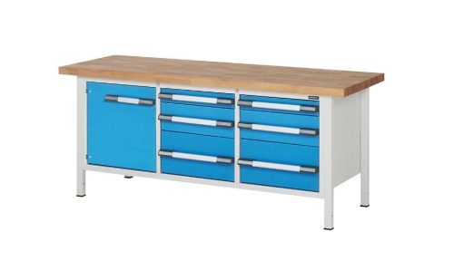 Munkapad zártszelvényes kivitelben – eurokraft pro 6 db fiók: 2 x 90, 2 x 180, 2 x 270 mm, 1 db 540 mm magas ajtó